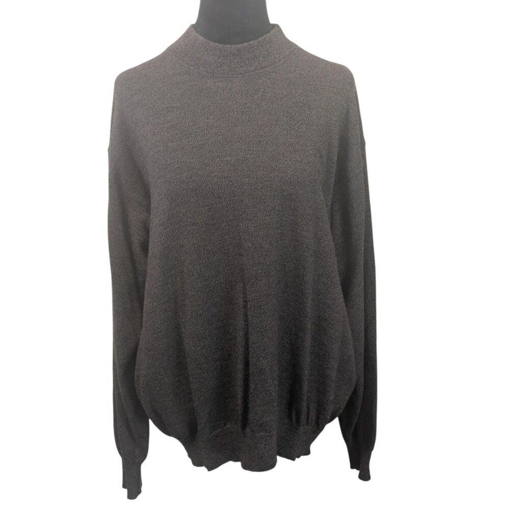 BELMONDI Extrafine Merino Wool Mock Neck Sweater M/L Brown Made in Italy Luxury